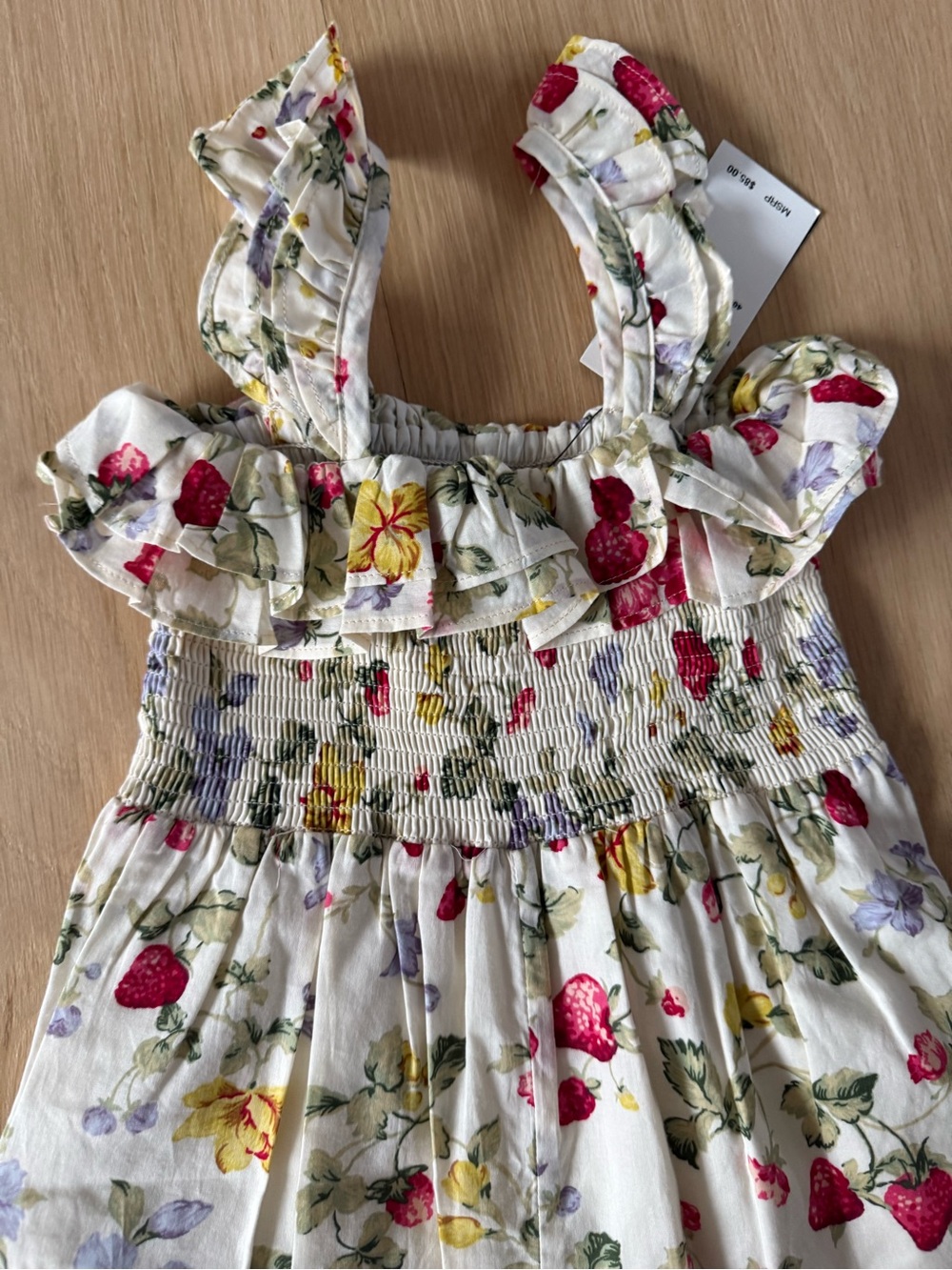 Ralph Lauren Cream Floral & Strawberry Print Girls' One-Piece - Picture 8 of 13